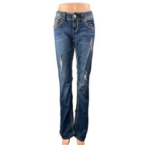 Seven7 Women's Blue Distressed Mid Rise Ripped Bootcut Denim Jeans Pants Size 27